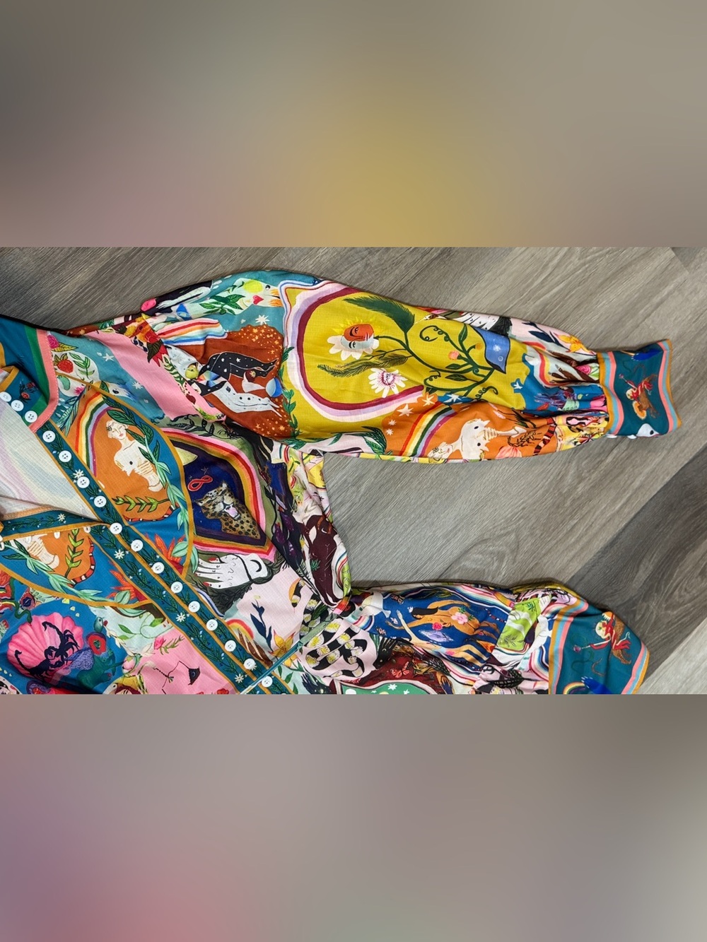 Multicolor Printed Mini Dress with Button-Front and Drawstring Waist - Picture 6 of 12
